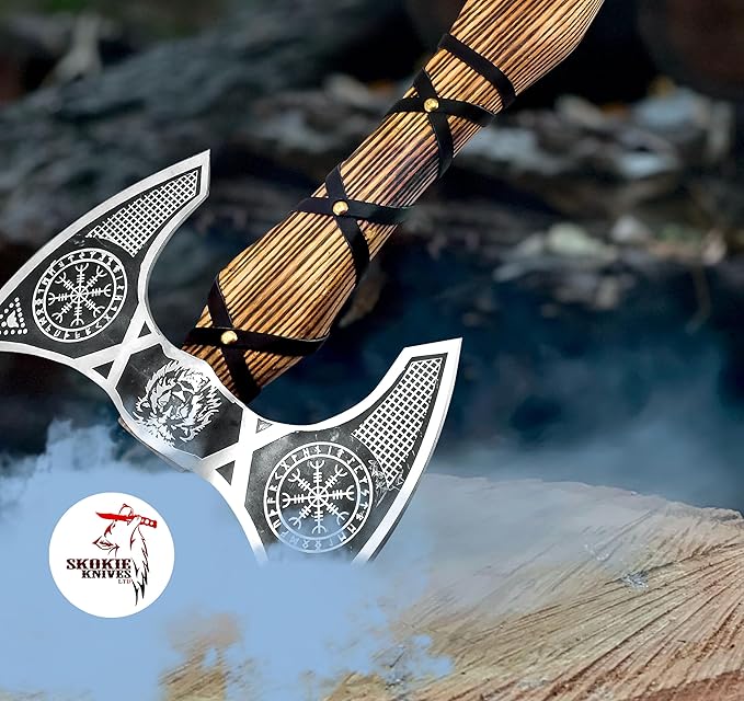 Double Sided Axe | Viking Axe with Solid Wood Handle | Ragnar Axe Hatchet | Unique Camping Hatchet Axe with Forged Steel Structure for Men’s