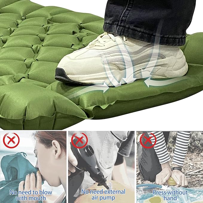 ONTYZZ Sleeping Pad for Camping Ultralight Inflatable Sleeping Pad with Built-in Foot Pump Upgraded Durable Compact Camping Air Pad for Camping Hiking Traveling, Green