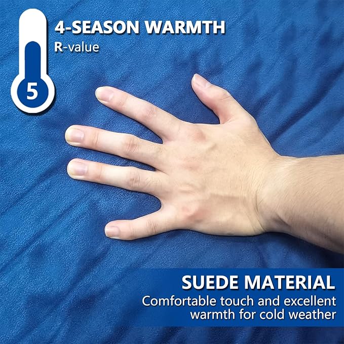 WILD FUN Double Sleeping Pad, 2in Memory Foam Camping Mattress 2 Person with Pillow, 5R Insulated Self Inflating Camping Pad, Air Mattress Inflatable Sleeping Mat for Backpacking,Hiking(Navy Blue)