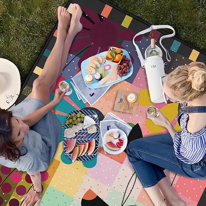 Boho Floral Picnic Blanket Waterproof Foldable Extra Large Picnic Mat Beach Blanket 60"x80" for Camping Beach Hiking Patio Party Outdoor Decor Gifts