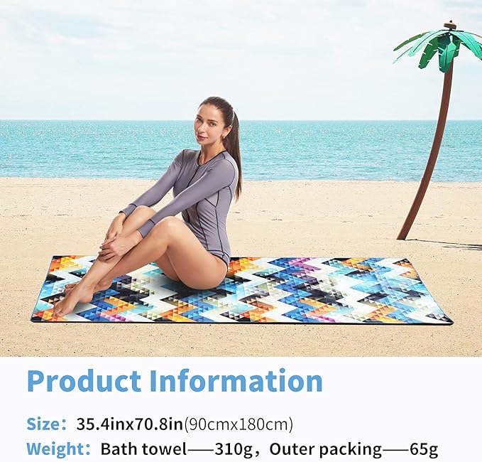 Hiturbo 2 Pack Microfiber Beach Towels,(71"x35") Oversized Sand Free Travel Towels Fast Drying Swimming Towel, Lightweight Compact Camping Towel Super Absorbent Pool Towel