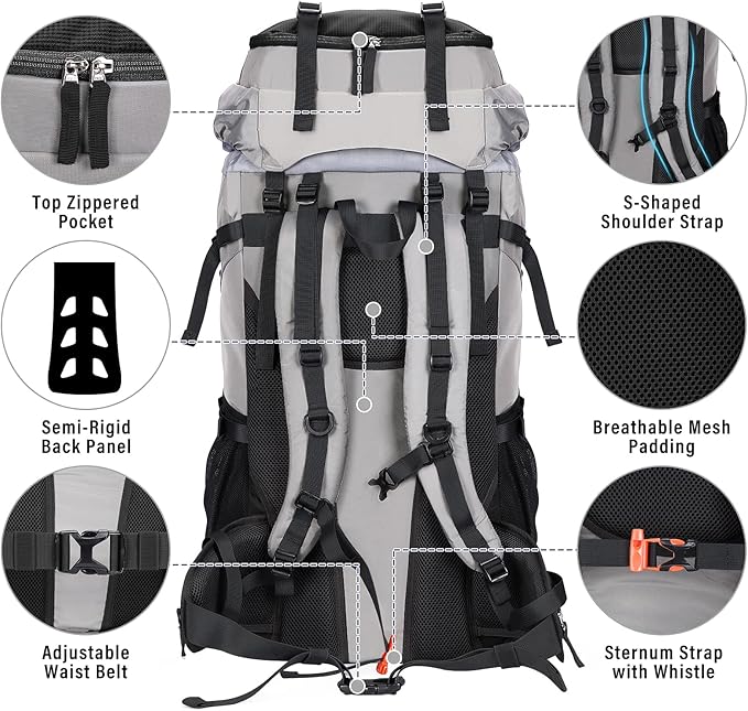 HOMIEE 50L Hiking Backpack Travel Bag Waterproof Camping Backpack with Rain Cover Lightweight Backpacking Backpack Rucksack
