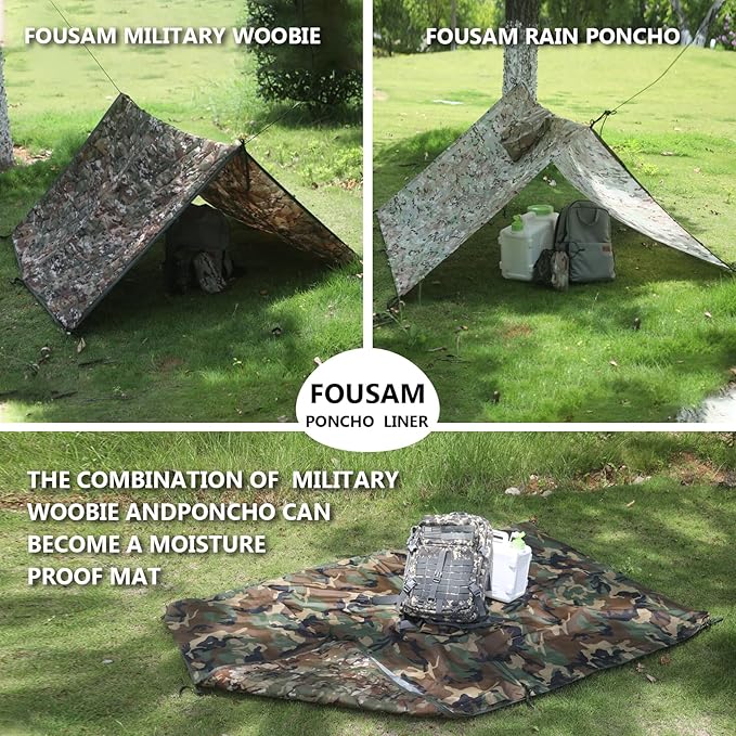 Woobie Blanket, Army Poncho Liner with Zipper, Military Sleeping Bag, with A Compression Carrying Bag, for Hiking, Camping, Outdoor Survival