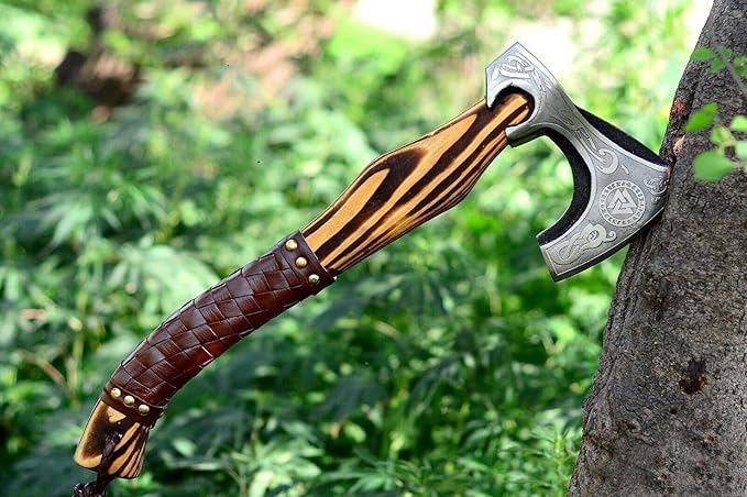 Handmade Viking Axe Real Carbon Steel Axe with Leather Sheath Camping Bearded Axes & Hatchets Hunting Axe Valentine's Day Gift, Camping & Hiking | Knives & Tools | Birthday Gift for him (VK-AXE-01)