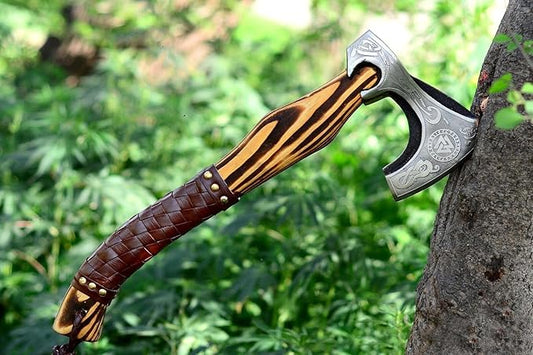Handmade Viking Axe Real Carbon Steel Axe with Leather Sheath Camping Bearded Axes & Hatchets Hunting Axe Valentine's Day Gift, Camping & Hiking | Knives & Tools | Birthday Gift for him (VK-AXE-01)