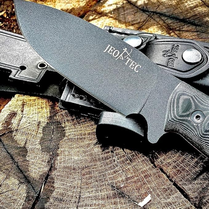 JEO-TEC Nº1 Full Tang Bushcraft Knife with Leather Sheath for Survival Hunting Camping Outdoor Activities - BOHLER N690C Stainless Steel, 4.53" Fixed Blade - Handmade