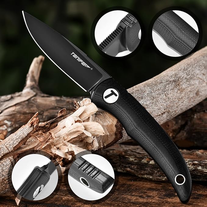 TONIFE Nova 2.68'' Blade Mini Neck Knife Knife Full Tang Fixed Blade Knife with Kydex Sheath and Adjustable Paracord Lanyard for Camping Outdoor Survival Tool (Black+Black Titanium)