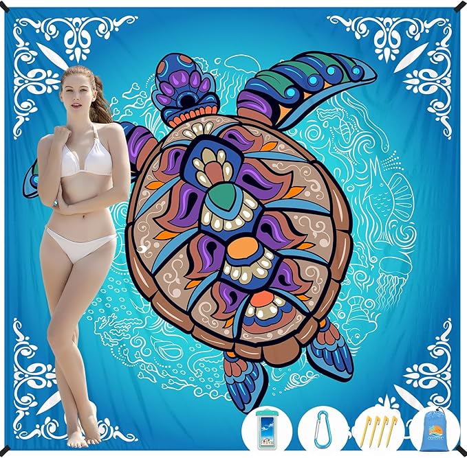 Beach Blanket Waterproof Sandproof 1-7 Adult Oversized 78 '' × 81 '' Lightweight Durable Compact Sand Free Beach Mat for Travel Camping Hiking Picnic Blanket Extra Large