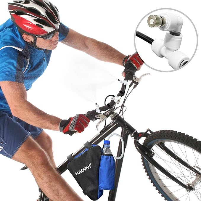 HAOWIN Portable Misting System with Water Pump, Triangle Bag and Foldable Bucket, DIY Mobile Misting Cooling System for Bike, Motorcycle, Canopy, Tent, Golf Cart, Boat, Camping, Hiking