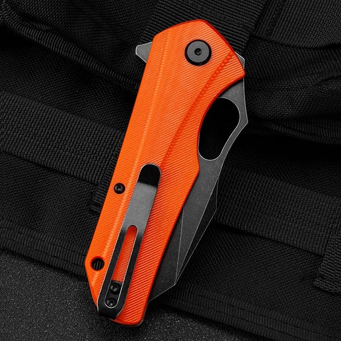 BESTECH KNIVES Pocket Folder Folding Knife: 3.47" D2 Steel Black Tanto Blade, G10 Handle, EDC Clip, BG36E (Orange)