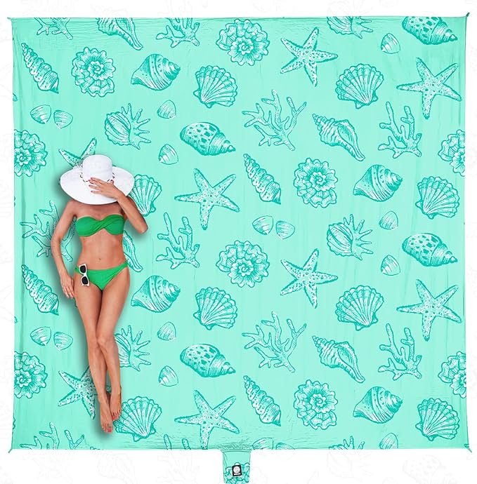 WEKAPO Beach Blanket Waterproof Sandproof Oversized, Extra Large Beach Mat Sand Free, Lightweight & Compact Sand Free Mat with 6 Stakes & 4 Corner Pockets