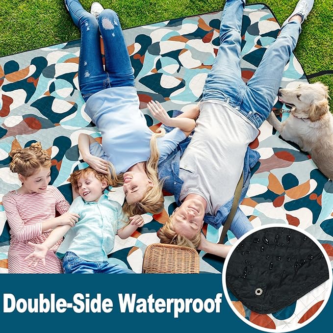 Picnic Blankets Extra Large, Waterproof Foldable Outdoor Beach Blanket Oversized 83x79” Sandproof, 3-Layer Picnic Mat for Camping, Hiking, Travel, Park, Concerts-Camouflage