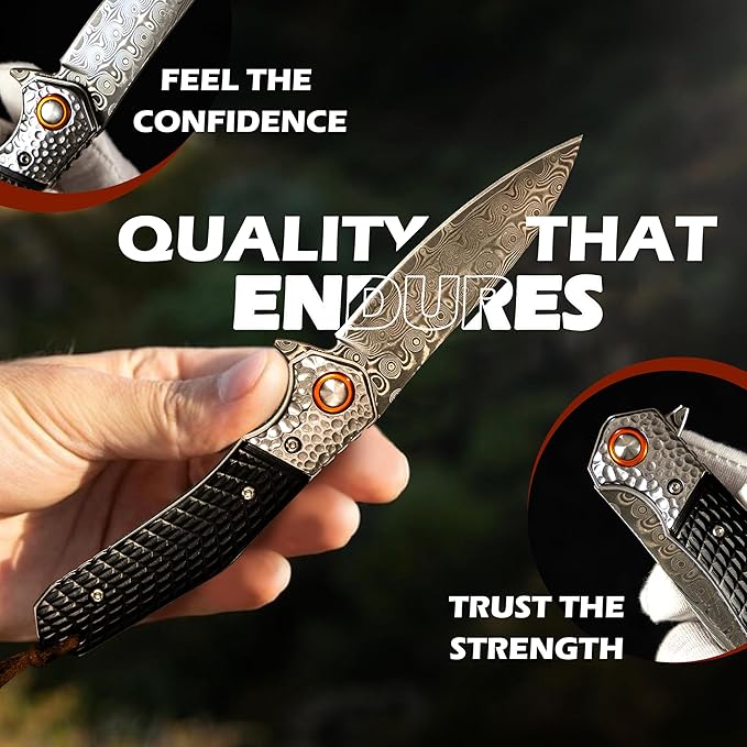 Mini Katana Premium & Unique Damascus Pocket Knife - Unmatched Sharpness 67-layer VG10 Steel & Durability with Clip Leather Sheath - Ideal for Everyday Use & Hunting