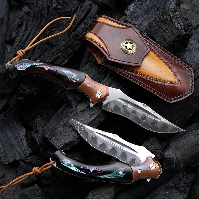 Japanese SKD11 steel core folding knife, ebony lined lock handle, EDC pocket knife suitable for outdoor hiking, camping, and fishing, forged steel knife