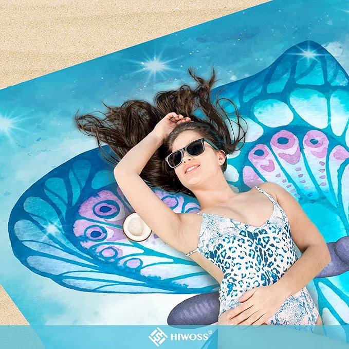 Beach Blanket Waterproof Sandproof Oversized 95”x 80”,Sand Free Beach Mat with Corner Pockets,Portable Mesh Bag for Beach Festival,Picnic,Travel and Outdoor Camping (SkyButterfly)