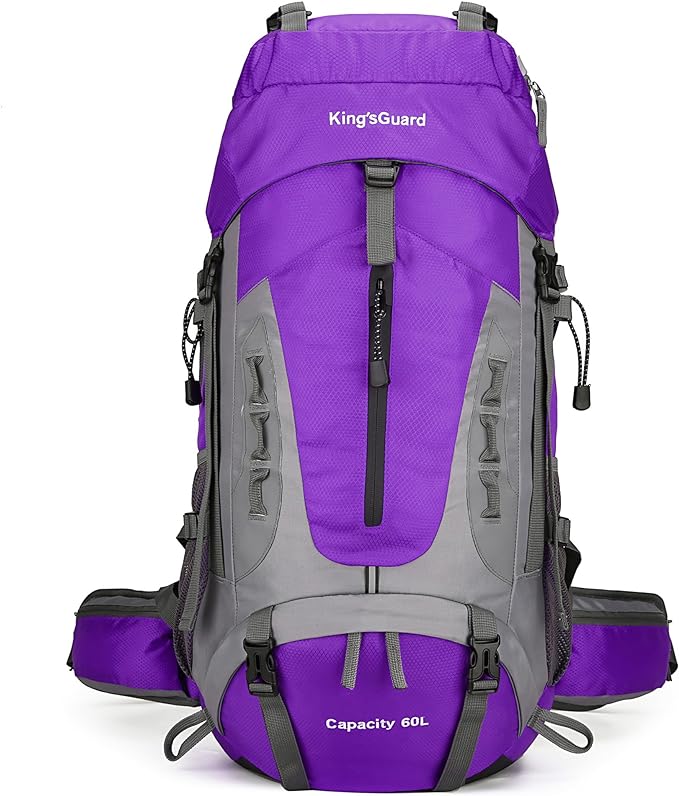 King'sGuard 60L Hiking Backpack Lightweight Camping Backpack with Rain Cover Large Waterproof Packable Outdoor Trekking Travel Backpack for Men Women (Purple)