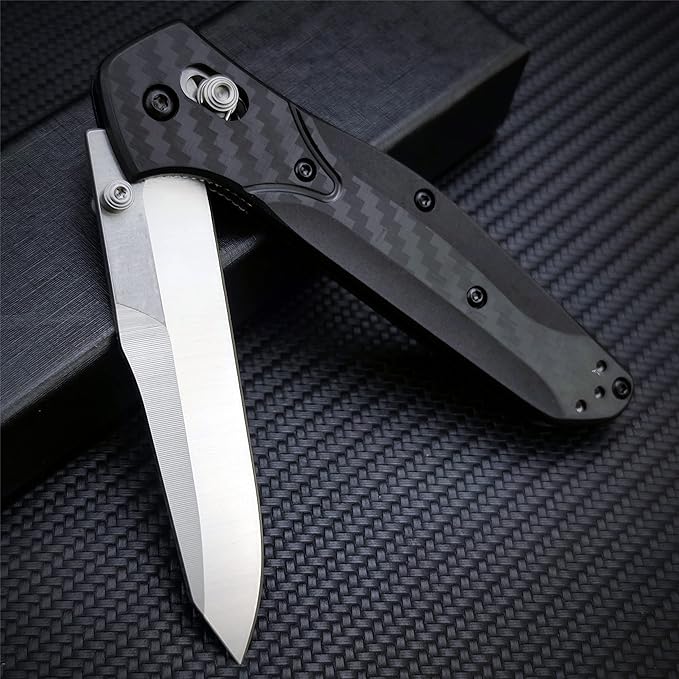 7.8 inch EDC Folding Pocket Knife For Men, 3.3 inch Satin Plain Edge Reverse Tanto Blade , Black Grivory Fiberglass Super Lightweight Handle Axis Lock With Belt Clip, Everyday Carry Thumb Studs Manual Open