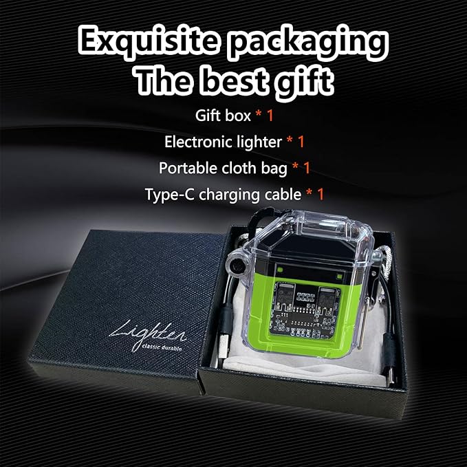 Waterproof Arc Lighter, Double Arc Flameless Plasma Lighter with Type C Charging Cord and Cord, LED Power Indicator Light, Electric Lighter for Indoor and Outdoor Camping and Cooking,IP56 Rated(Green)