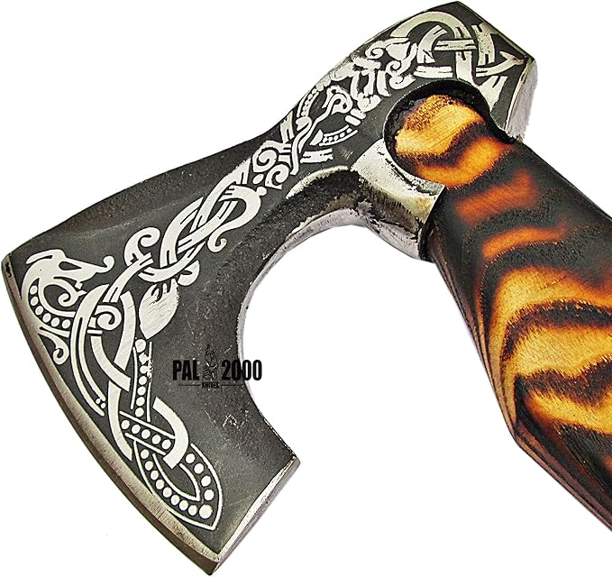 AX-9896 Custom Handmade Viking Hatchet Axe Carbon Steel Bearded Axe Camping Tomahawk Battle Axe with Leather Sheath