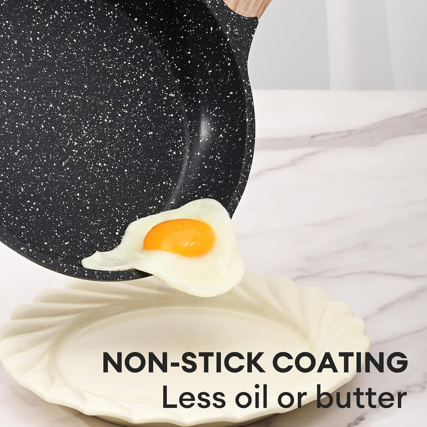 JEETEE Nonstick Frying Pans Set, Nonstick Omelette Skillet Set 3 Pcs, 8" 9.5" 11" Granite Non-Stick Frying pan with Bakelite Handle, Compatible with All Stovetops (Gas, Electric & Induction), Grey