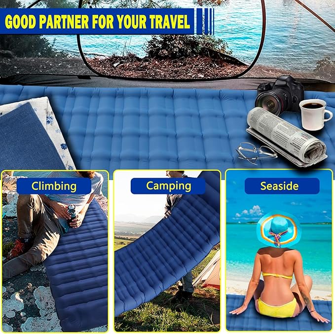 Blue Self Inflating Sleeping Pad, Blue Sleeping Air Mattress with Built-in Foot Pump, 4.7” Single Air Mattress Sleeping Mat Camping Mat Inflatable Sleeping Pad for Camping Hiking Picnic