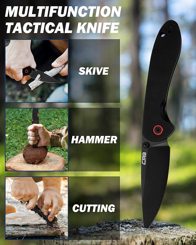 CJRB CUTLERY Folding Knife Feldspar(J1912) AR-RPM9 Powder Steel Black PVD Blade G10 Handle Pocket Knife EDC Knife,Matta Black Handle