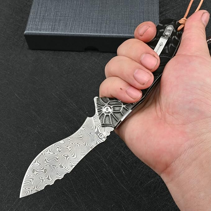 Damascus Pocket Knives With Clip For Men Folding Flipper Knife Tactical Military Self defense Outdoor Camping Survival Gear (110 layers Damascus)