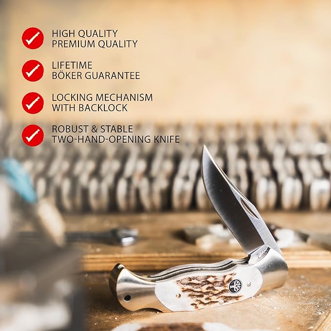 Boker 112004ST Stag Lock Blade Hunter Pocket Knife with 7-1/4 in. Straight Edge Blade