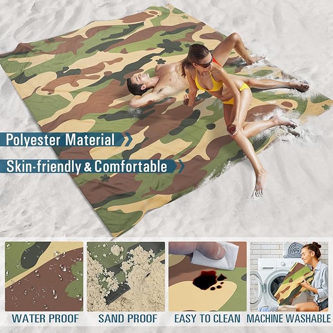 Beach Blanket Sandproof Waterproof 78''×110'' 1-7Adults Oversized,Compact Lightweight Durable Beach Mat for Travel Camping Hiking Picnic Blanket