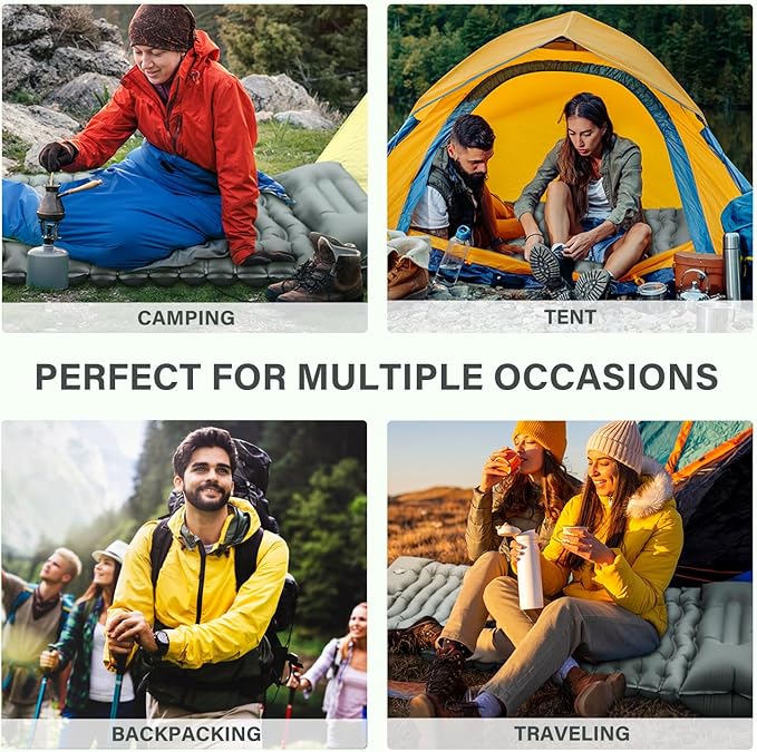 Camping Sleeping Pad, Ultralight Camping Mat with Pillow Built-in Foot Pump Inflatable Sleeping Pads Compact for Camping Backpacking Hiking Traveling - Gray