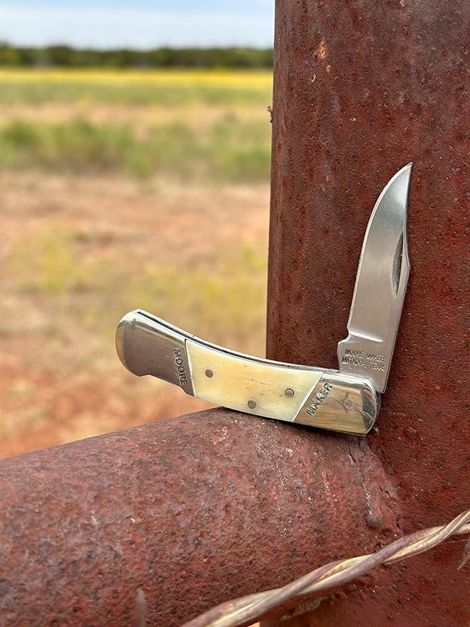 Moore Maker Inc. - 5112LB - Folding Single Blade Lockback Pocketknife - White Bone Handle - 3" Closed