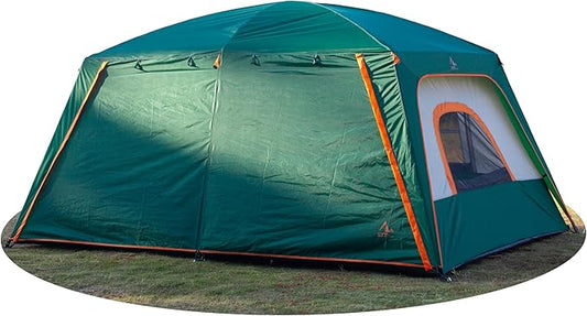 KTT Extra Large Tent 10-12-14 Person(A),Family Cabin Tents,2 Rooms,3 Doors and 3 Windows with Mesh,Straight Wall,Waterproof,Double Layer,Big Tent for Outdoor,Picnic,Camping,Family Gathering