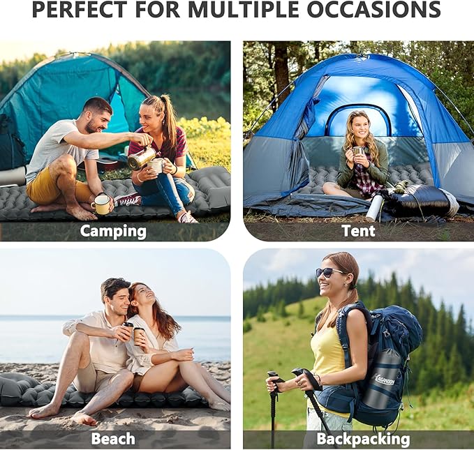 Sleeping Pad for Camping, Ultralight Inflatable Camping Mat with Pillow Built-in Foot Pump Sleeping Pads, Compact & Lightweight Air Mattress for Camping, Backpacking, Hiking