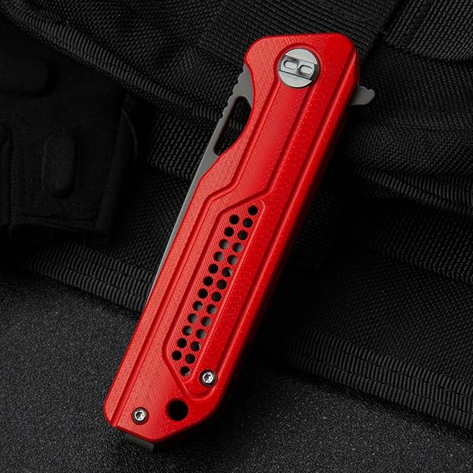 BESTECH KNIVES Pocket Folder Folding Knife: 3.23" K110 Steel Grey Titanized Blade, G10 Scales, Flipper, Liner Lock, EDC Titanium Clip, BG35C-2 (Red)