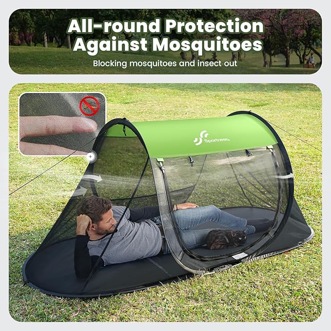 Sportneer Pop-Up Mosquito Net Tent, Portable Foldable Mosquito Tent with Bug Screen Net Adults Kids for Camping Cot, 1 Person Camping Tent for Bed