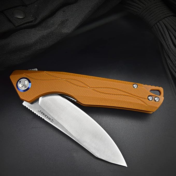 Harvest Pocket knife with Sandvik 14C28N Steel Folding Knife with G10 Handle for Camping Hunting Surviral (Brown)
