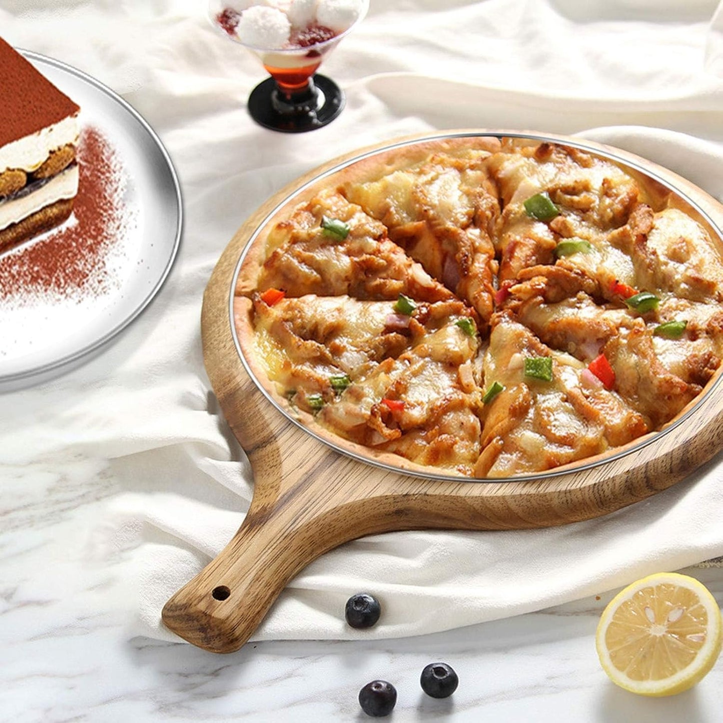 13½ inch Pizza Pan Set of 2, Stainless Steel Pizza Tray, Round Pizza Dish Plate For Oven Baking, Healthy & Heavy Duty, Rust Free & Dishwasher Safe