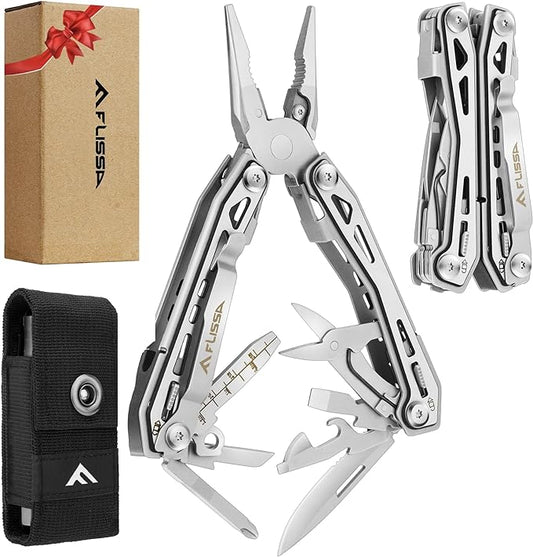 FLISSA 16-in-1 Stainless Steel Multi Tool, EDC Multitool with Pocket Knife, Pliers, Belt Clip and Oxford Sheath, Self-locking Utility Multi-Tool for Camping Survival Outdoor Activities