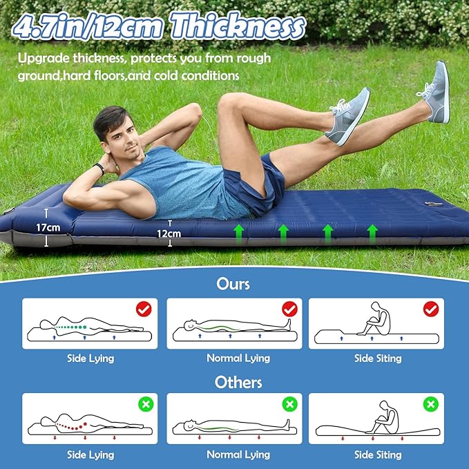 Camping Mat, Lightweight and Inflatable Sleeping Pad with Built-in Pump for a Cozy Sleep Experience Includes Bonus Pillow for Extra Neck Support Perfect for Cold Weather Camping