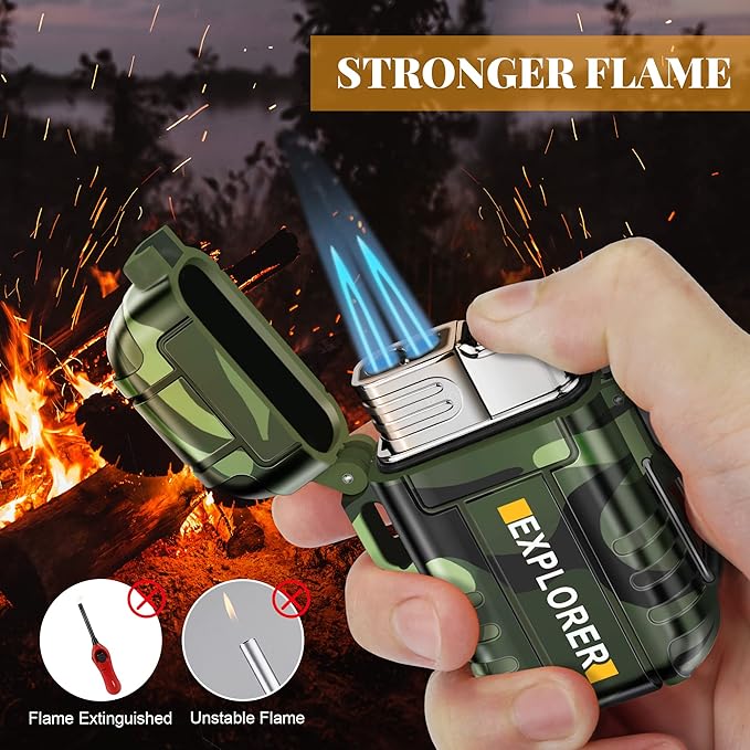 Torch Lighter, Double Jet Flame, Waterproof, Windproof, Refillable Butane Gas Lighters for Survival, Camping, Hiking, Grill