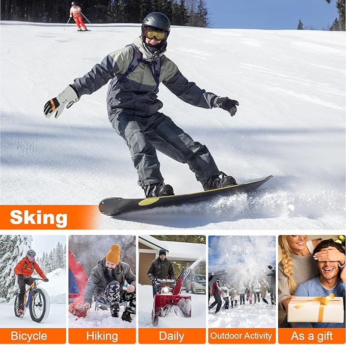 Heated Gloves for Men Women - 3 Heat Levels&Electric Rechargeable Battery Gloves for Winter Skiing Skating Snow Camping Hiking Heated Hand Warmer Gloves