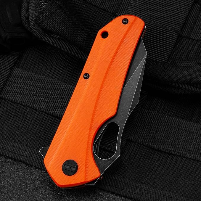 BESTECH KNIVES Pocket Folder Folding Knife: 3.47" D2 Steel Black Tanto Blade, G10 Handle, EDC Clip, BG36E (Orange)
