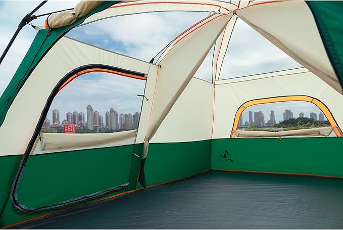 KTT Extra Large Tent 10-12-14 Person(Style-B),Family Cabin Tents,2 Rooms,3 Doors and 3 Windows with Mesh,Straight Wall,Waterproof,Double Layer,Big Tent for Outdoor,Picnic,Camping,Family Gathering
