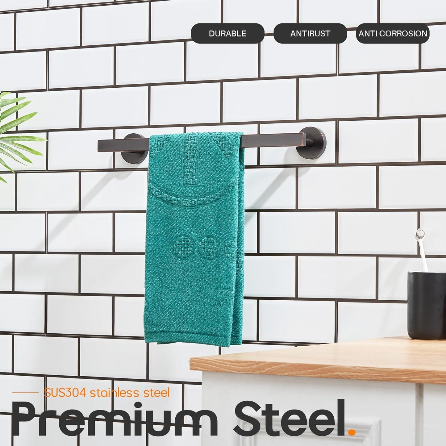16 Inch Bathroom Towel Bar Bath Towel Rack Kitchen Towel Holder Towel Hanger Wall Mounted SUS304 Stainless Steel 2 Pack Oil Rubbed Bronze AN4001ORB-L16-P2