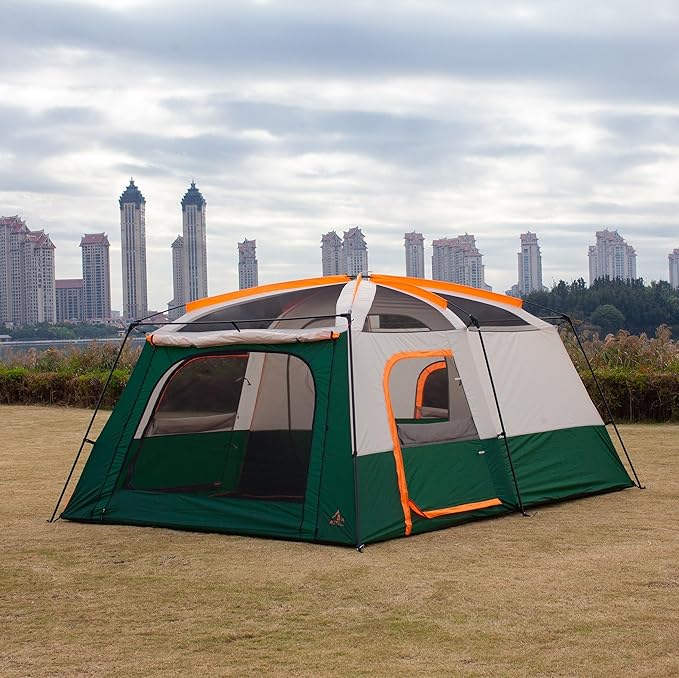 KTT Extra Large Tent 10-12-14 Person(Style-B),Family Cabin Tents,2 Rooms,3 Doors and 3 Windows with Mesh,Straight Wall,Waterproof,Double Layer,Big Tent for Outdoor,Picnic,Camping,Family Gathering