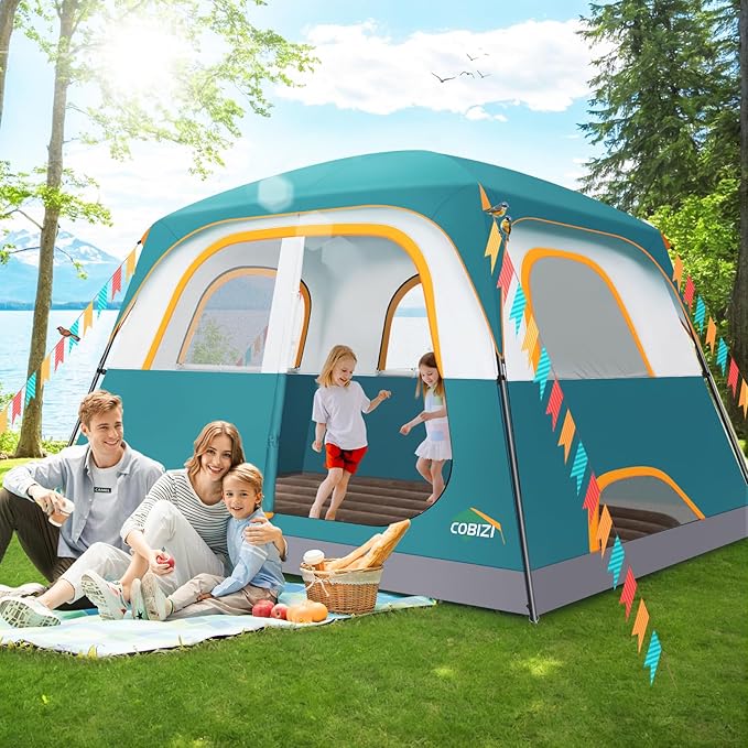 COBIZI Camping Tent, 4/6 Person Easy Setup Waterproof Windproof Backpacking Tent with Removable Rainfly, Lightweight Portable Outdoor Family Tents for Camping, Travel, Fishing, Hiking, Scouts