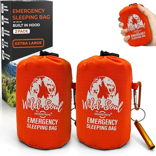 Bivy Sack Emergency Sleeping Bag – XL Waterproof Survival Sleeping Bag with Emergency Whistle, Built-in Hood & Thermal Mylar – Tear & Puncture-Resistant Emergency Bivy Bag