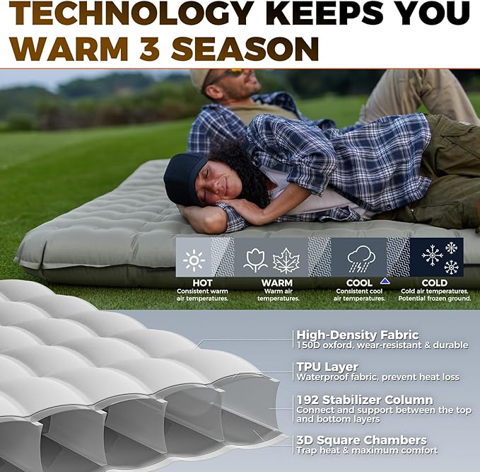 KingCamp Self Inflating Sleeping Pad for Camping Ultra Thick Double Single Foam Mattress High R Value Camping Air Pad Mat, Multi Colors & Sizes