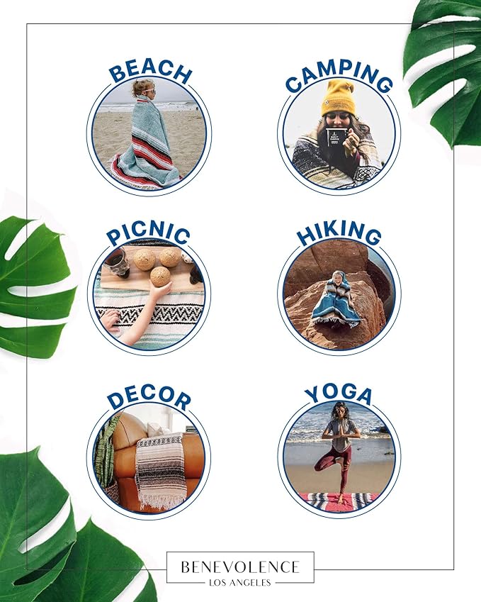 Premium Mexican Blanket, Authentic Hand Woven Falsa Blanket & Yoga Blanket | Made by Traditional Mexican Artisans, Perfect Saddle Blanket, Beach Blanket, Picnic Blanket, Car Blanket, Outdoor Blanket