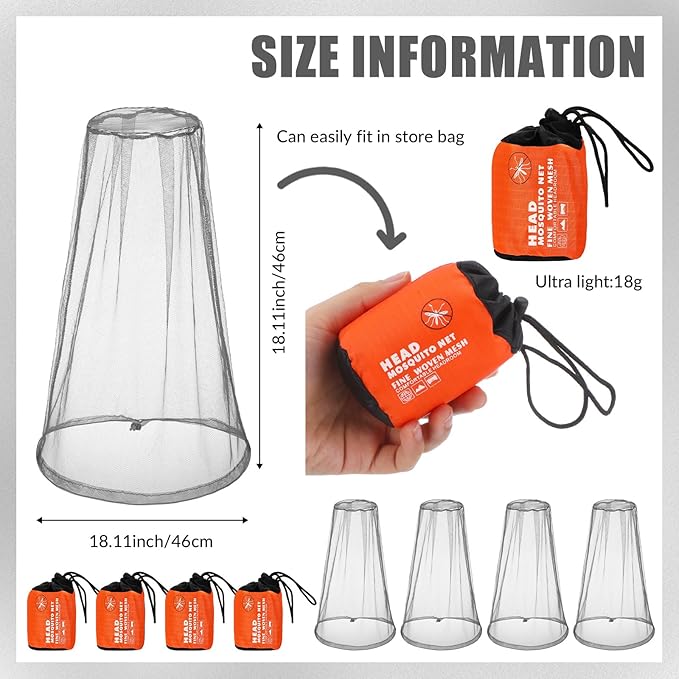 HESTYA 4 Pack Mosquito Net Face Mesh Net Protecting Net for Outdoor Hiking Camping Climbing Mosquito Fly Insects Preventing